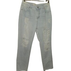 Great‎ Smoky Distressed Jeans Womens 9 Light Blue Shredded Straight Leg Raw Hem